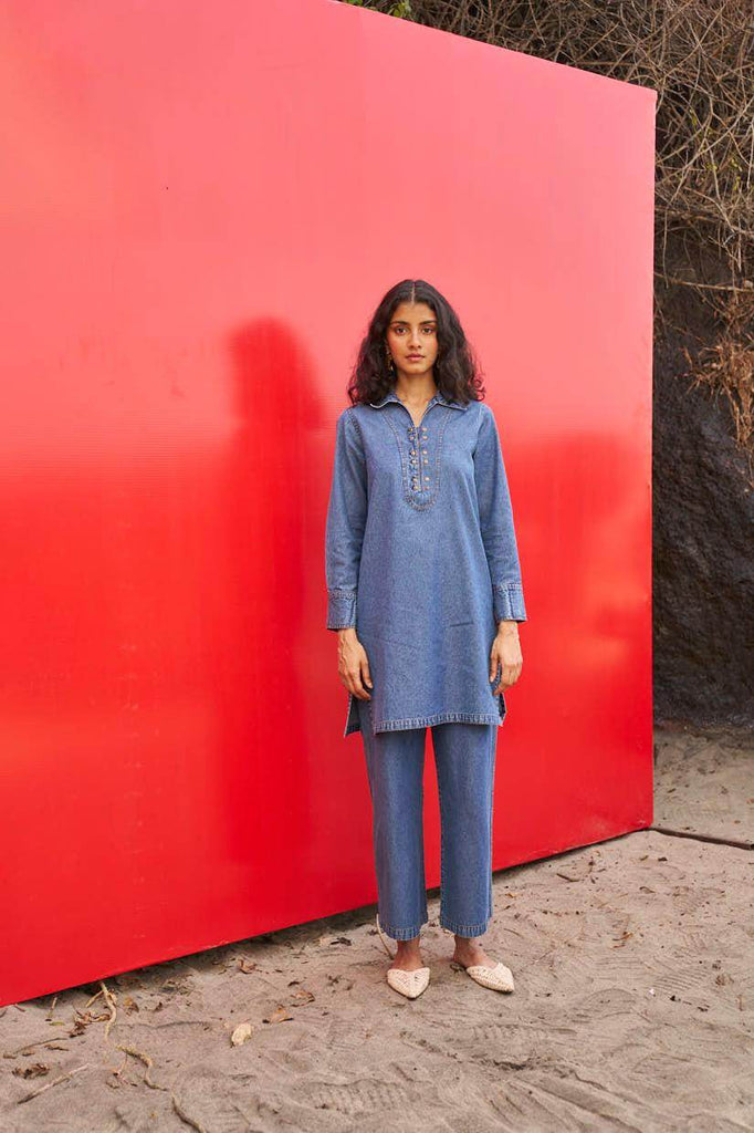 WASHED DENIM LONG TOP - dash and dot dash and dot