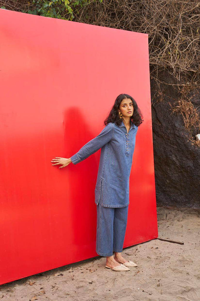 WASHED DENIM LONG TOP - dash and dot dash and dot