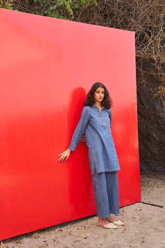 WASHED DENIM LONG TOP - dash and dot dash and dot