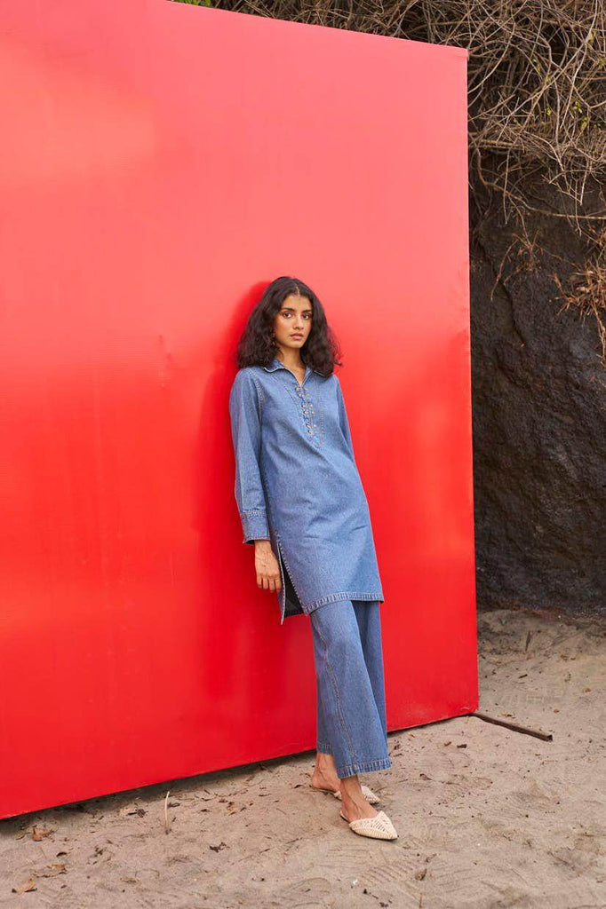 WASHED DENIM LONG TOP - dash and dot dash and dot