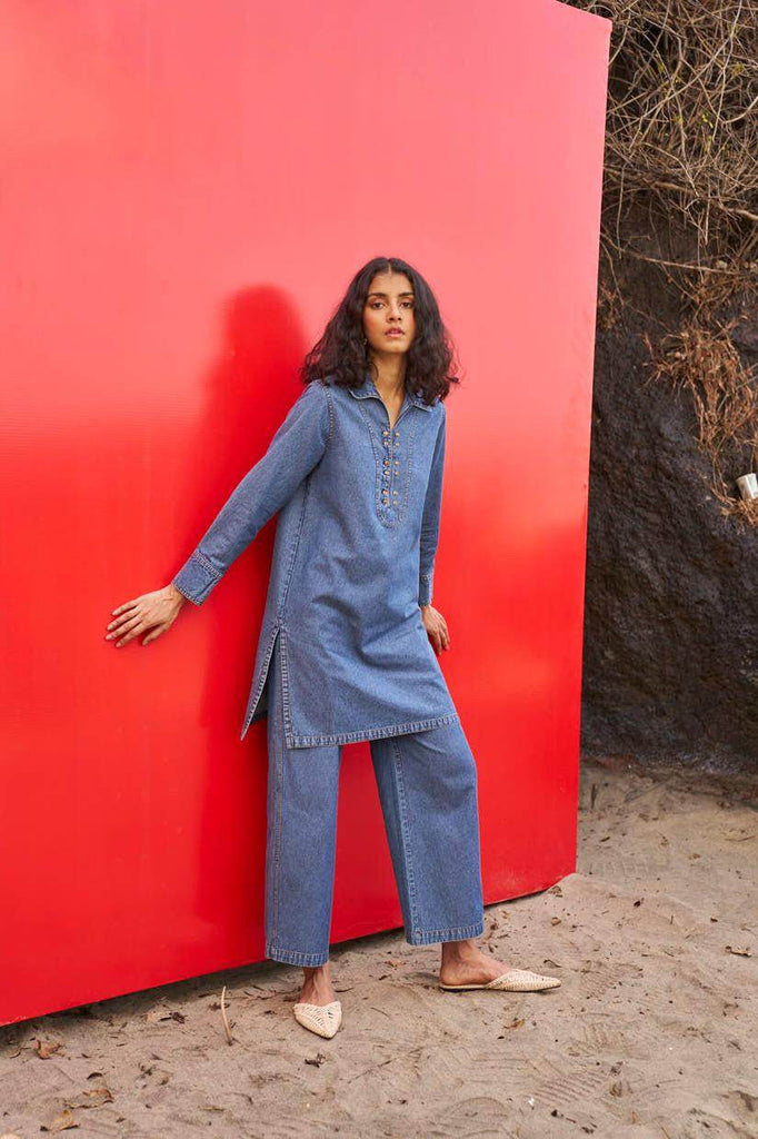 WASHED DENIM LONG TOP - dash and dot dash and dot