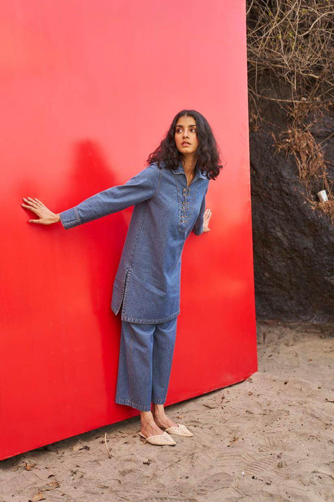 WASHED DENIM LONG TOP - dash and dot dash and dot