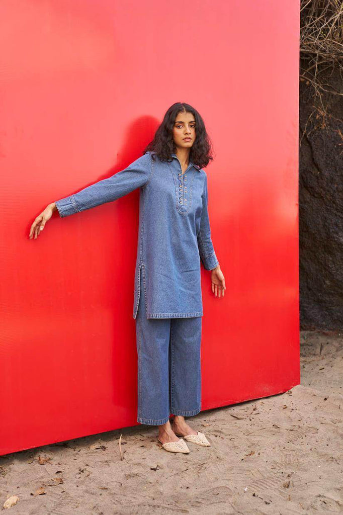 WASHED DENIM LONG TOP - dash and dot dash and dot