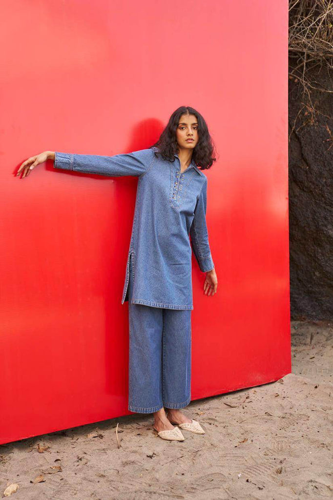 WASHED DENIM LONG TOP - dash and dot dash and dot