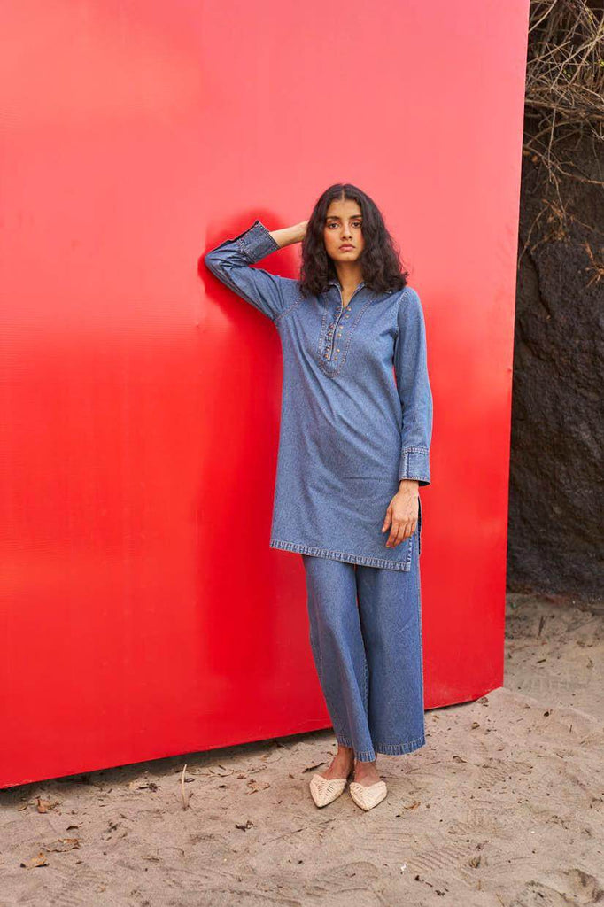 WASHED DENIM LONG TOP - dash and dot dash and dot