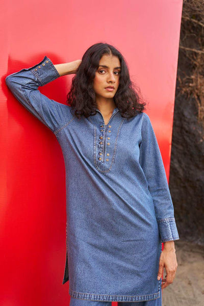 WASHED DENIM LONG TOP - dash and dot