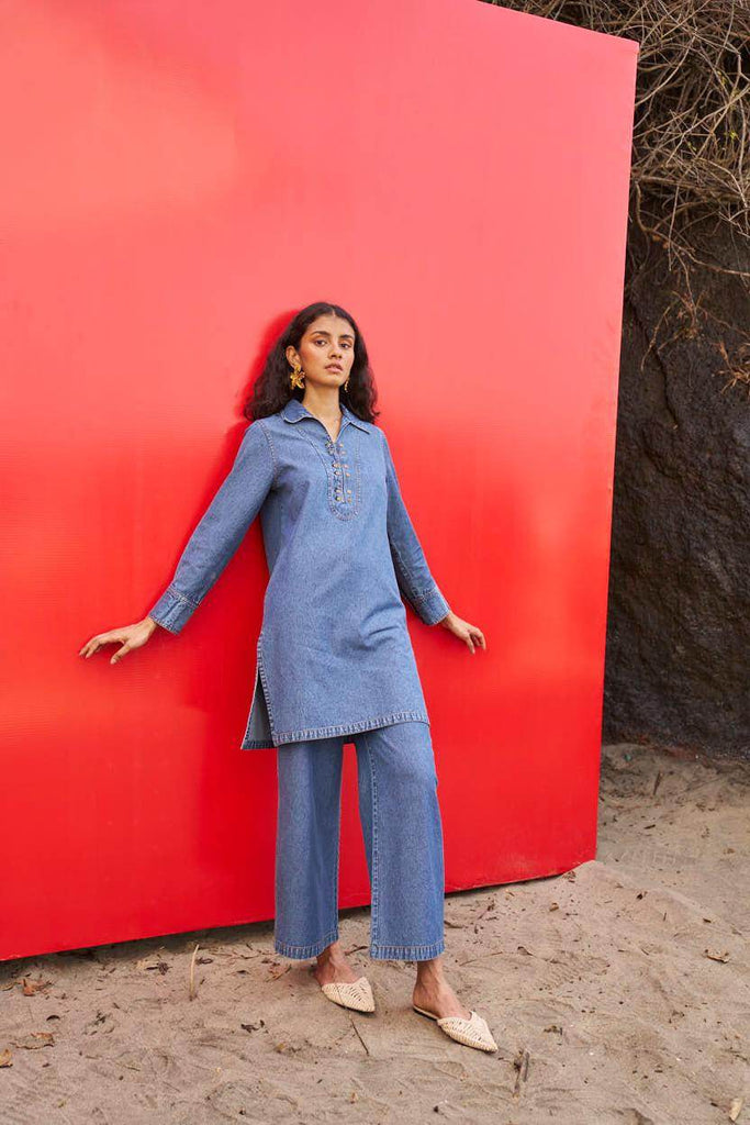 WASHED DENIM LONG TOP - dash and dot dash and dot