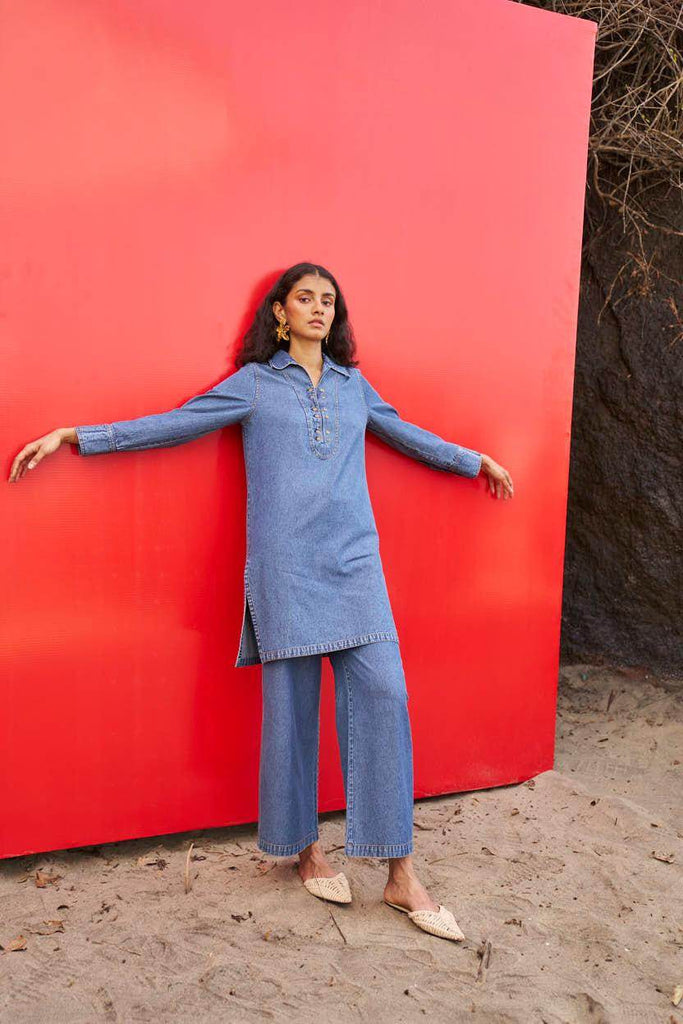 WASHED DENIM LONG TOP - dash and dot dash and dot