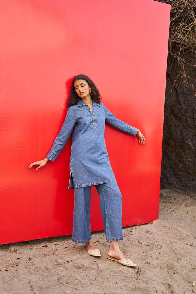 WASHED DENIM LONG TOP - dash and dot dash and dot