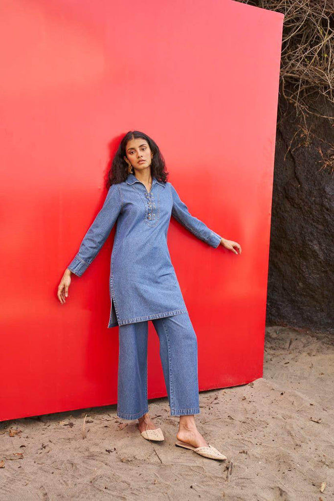 WASHED DENIM LONG TOP - dash and dot dash and dot