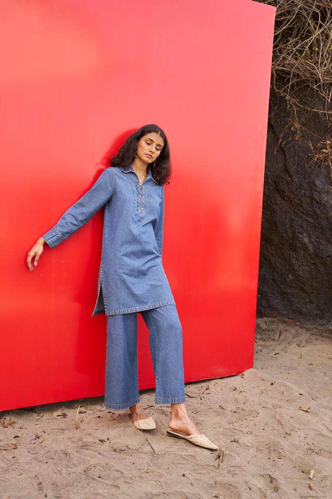 WASHED DENIM LONG TOP - dash and dot dash and dot