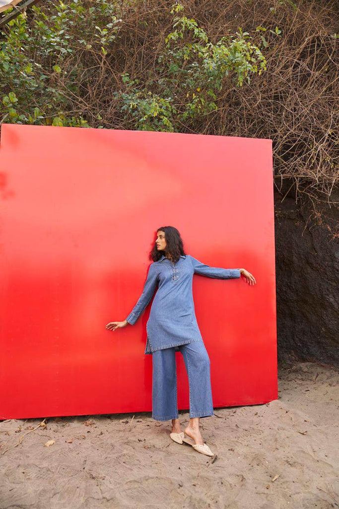 WASHED DENIM LONG TOP - dash and dot dash and dot