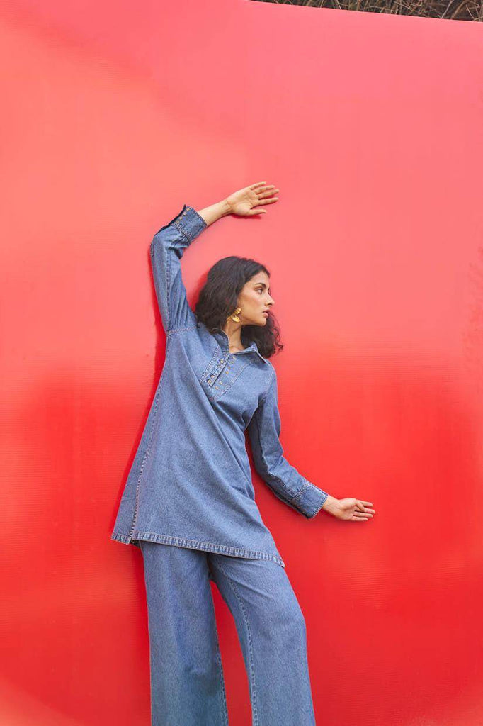 WASHED DENIM LONG TOP - dash and dot dash and dot