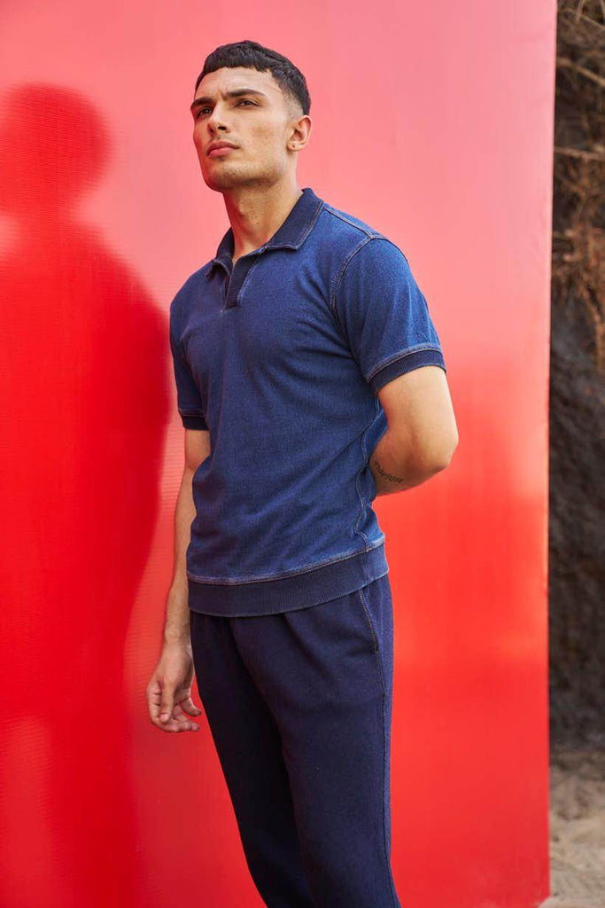 INDIGO POLO - dash and dot dash and dot