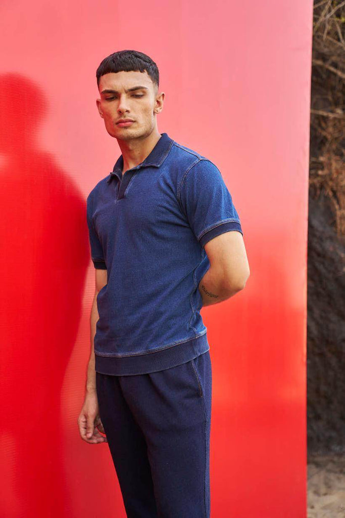 INDIGO POLO - dash and dot dash and dot