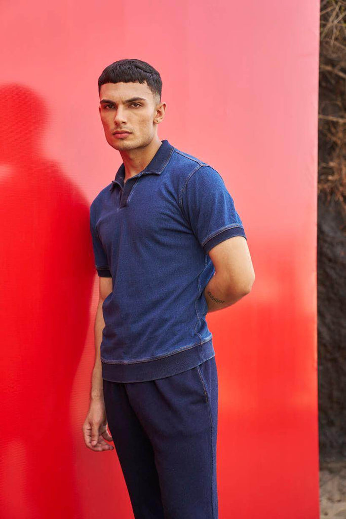 INDIGO POLO - dash and dot dash and dot