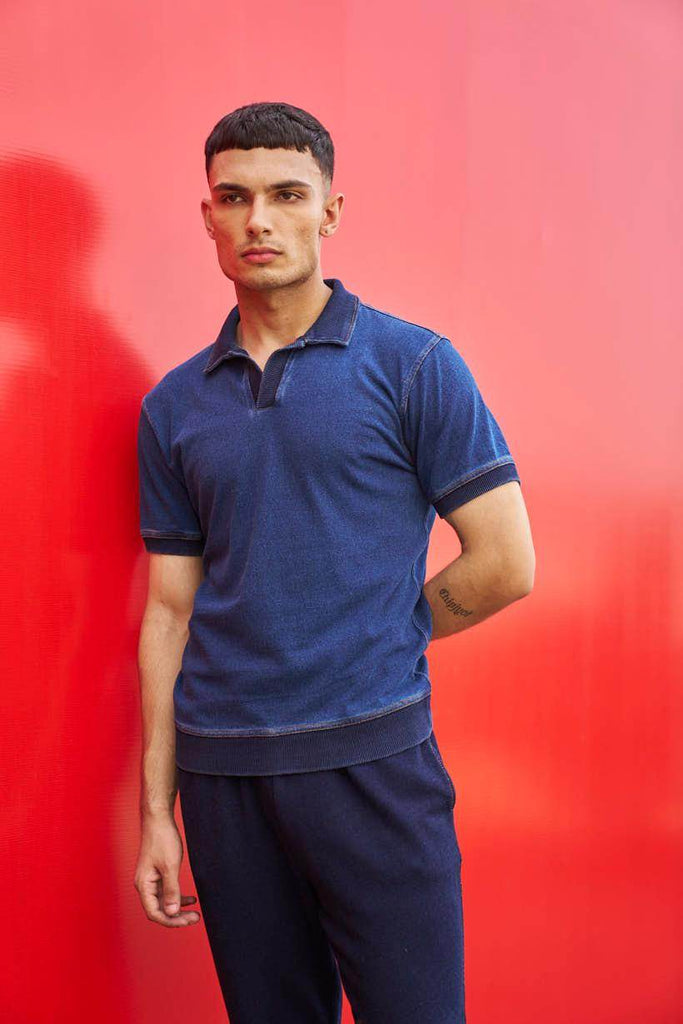 INDIGO POLO - dash and dot dash and dot