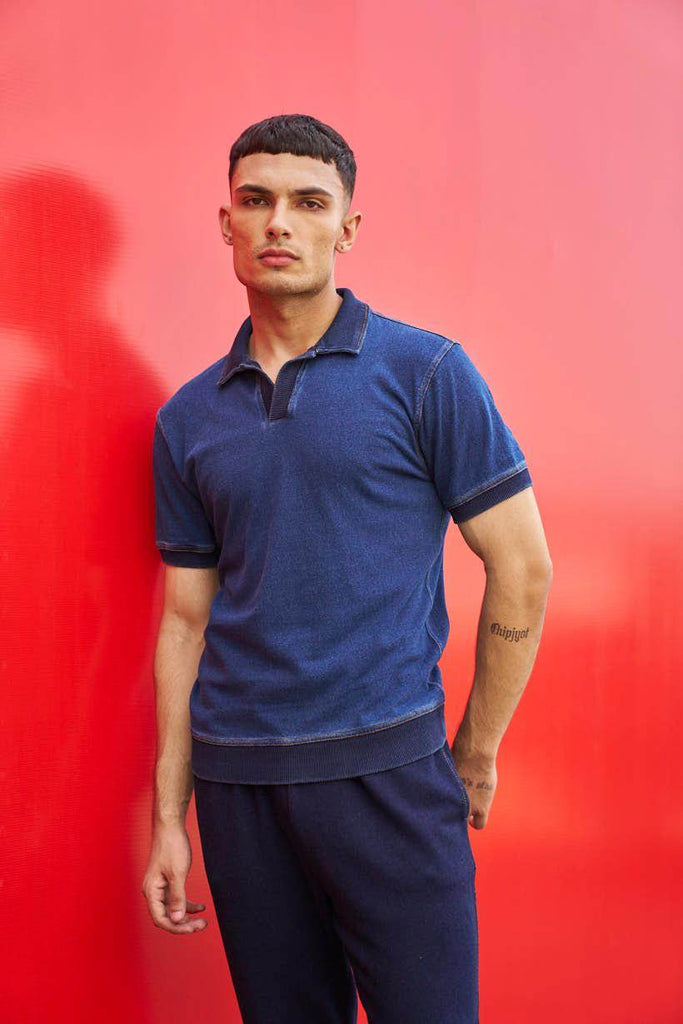 INDIGO POLO - dash and dot dash and dot