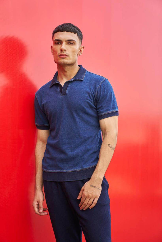 INDIGO POLO - dash and dot dash and dot