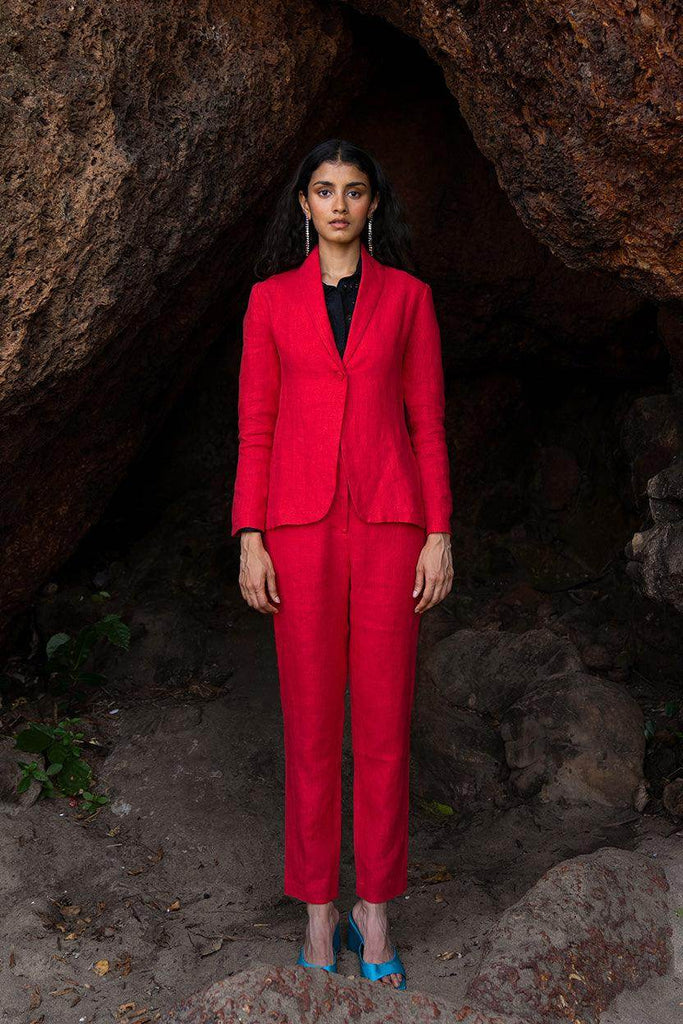 RED LINEN SUIT - dash and dot dash and dot