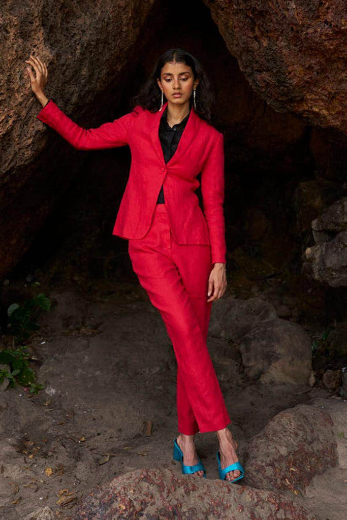 RED LINEN PANT - dash and dot dash and dot