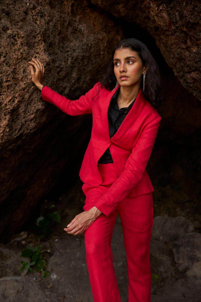 RED LINEN SUIT - dash and dot dash and dot