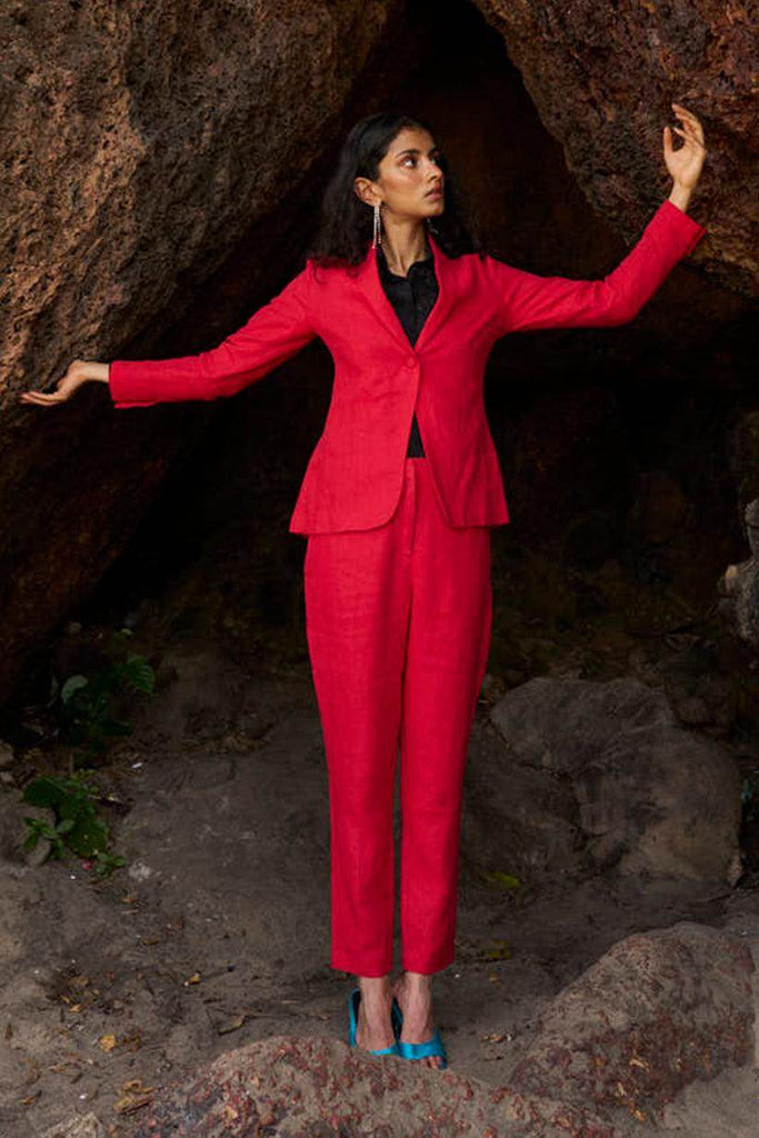 RED LINEN PANT - dash and dot dash and dot