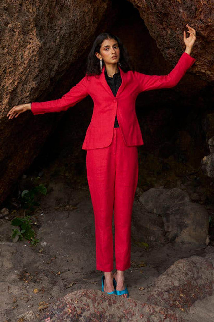 RED LINEN PANT - dash and dot dash and dot