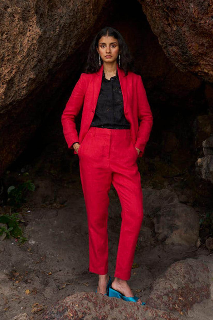 RED LINEN PANT - dash and dot dash and dot