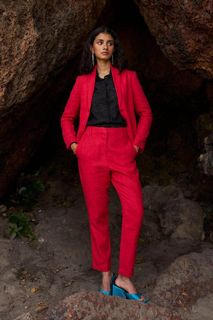 RED LINEN PANT - dash and dot dash and dot