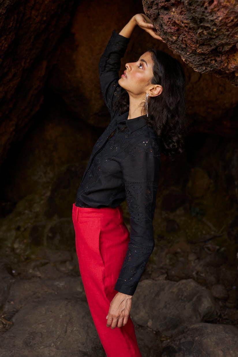 LINEN SCHIFFLI SHIRT - dash and dot