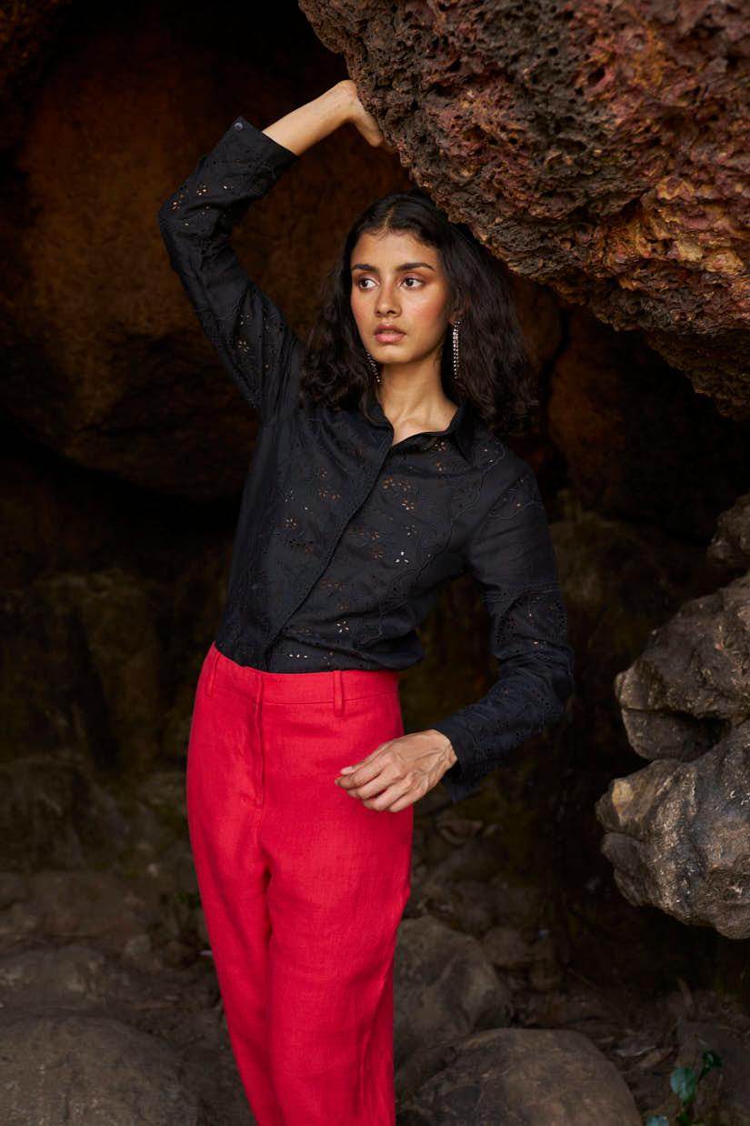 LINEN SCHIFFLI SHIRT - dash and dot