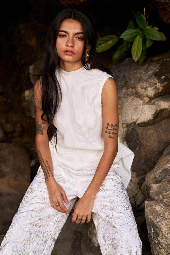 PLEATED HIGH/LOW TOP - dash and dot dash and dot