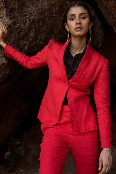RED LINEN BLAZER - dash and dot