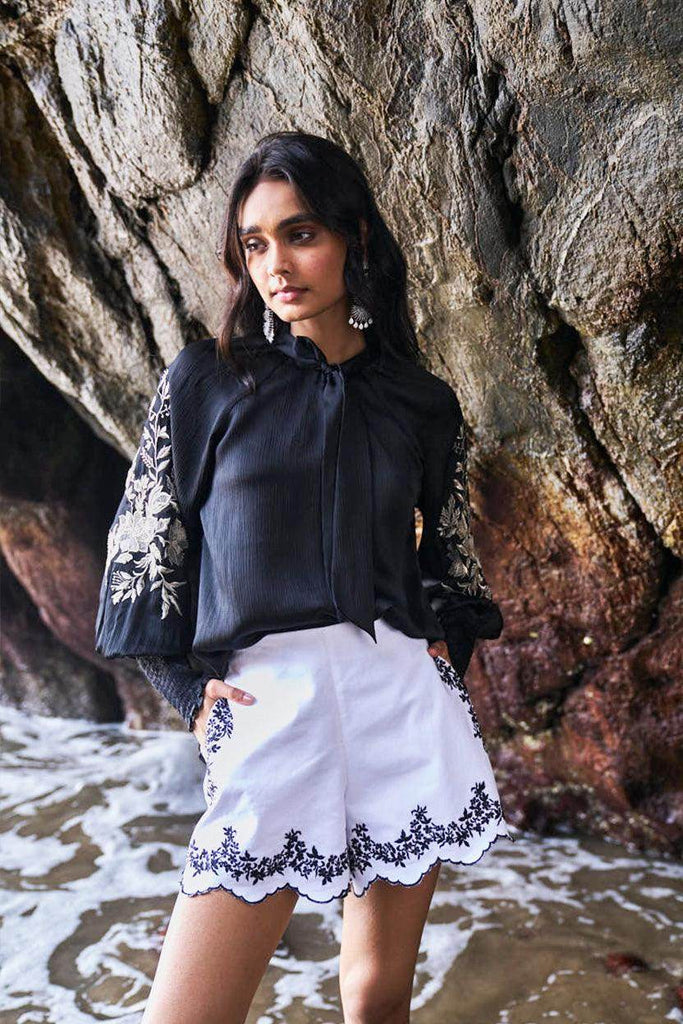 EMBROIDERED BLACK PEASANT TOP - dash and dot dash and dot