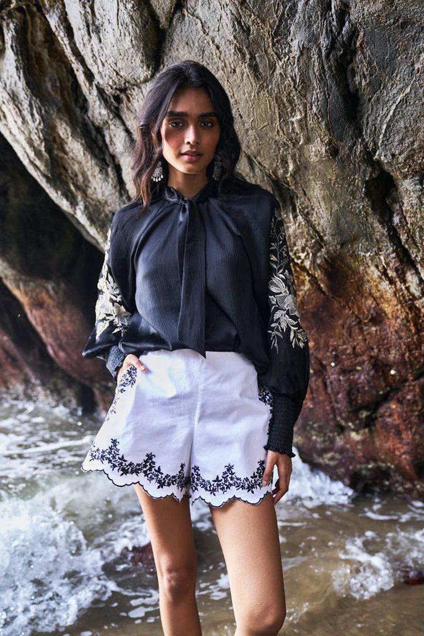 EMBROIDERED BLACK PEASANT TOP - dash and dot