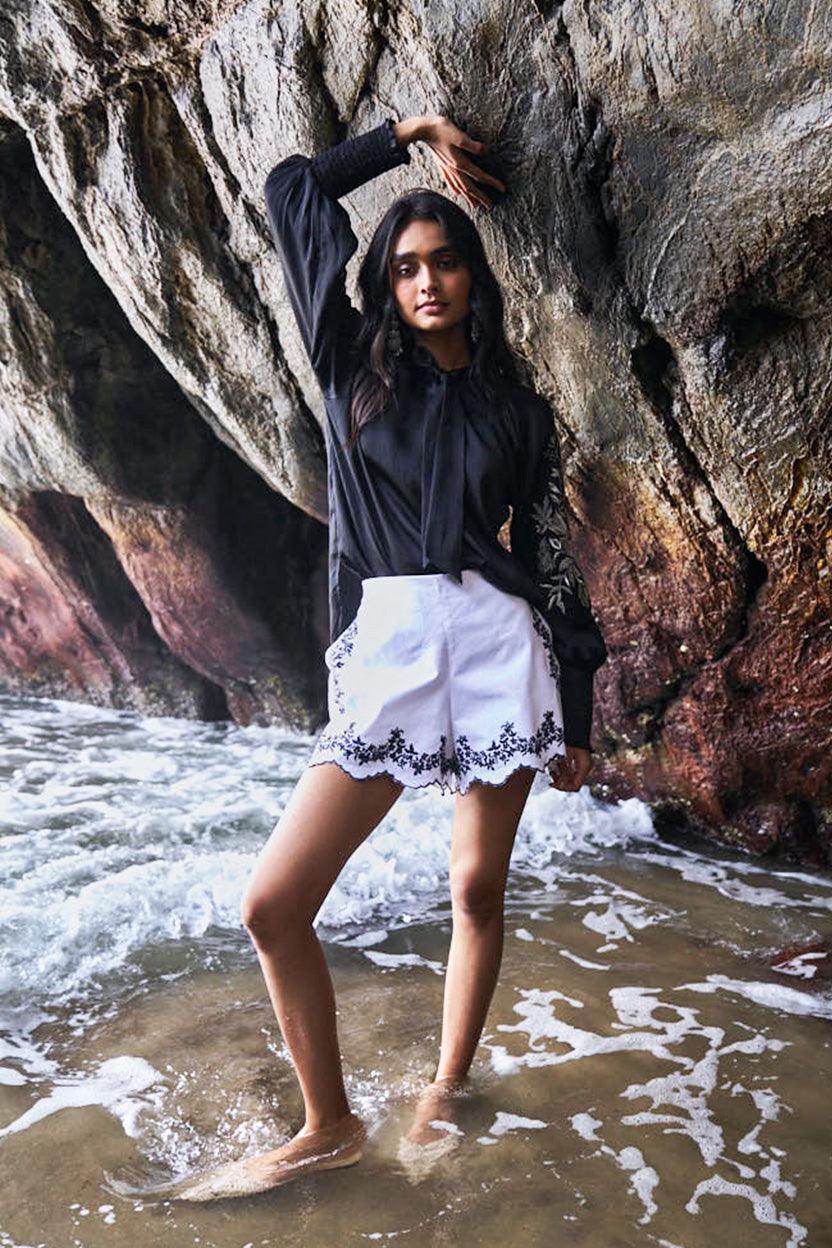 EMBROIDERED BLACK PEASANT TOP - dash and dot