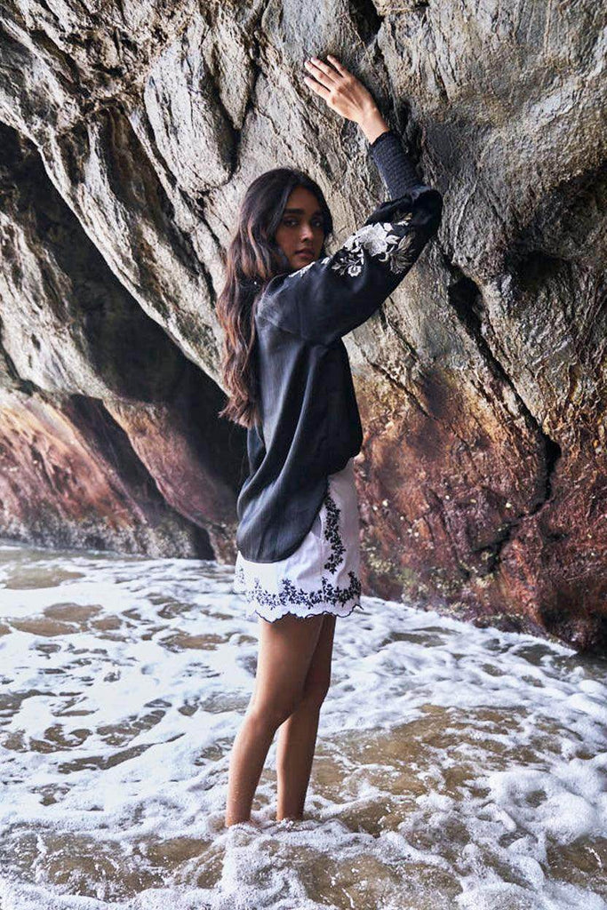 EMBROIDERED BLACK PEASANT TOP - dash and dot dash and dot