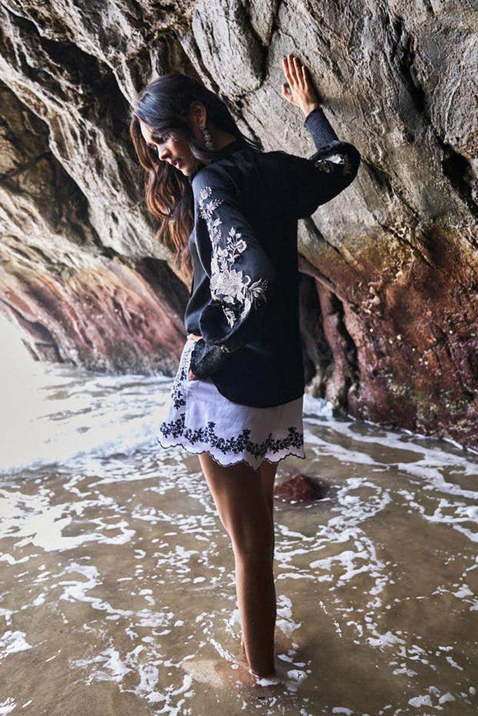 EMBROIDERED BLACK PEASANT TOP - dash and dot dash and dot