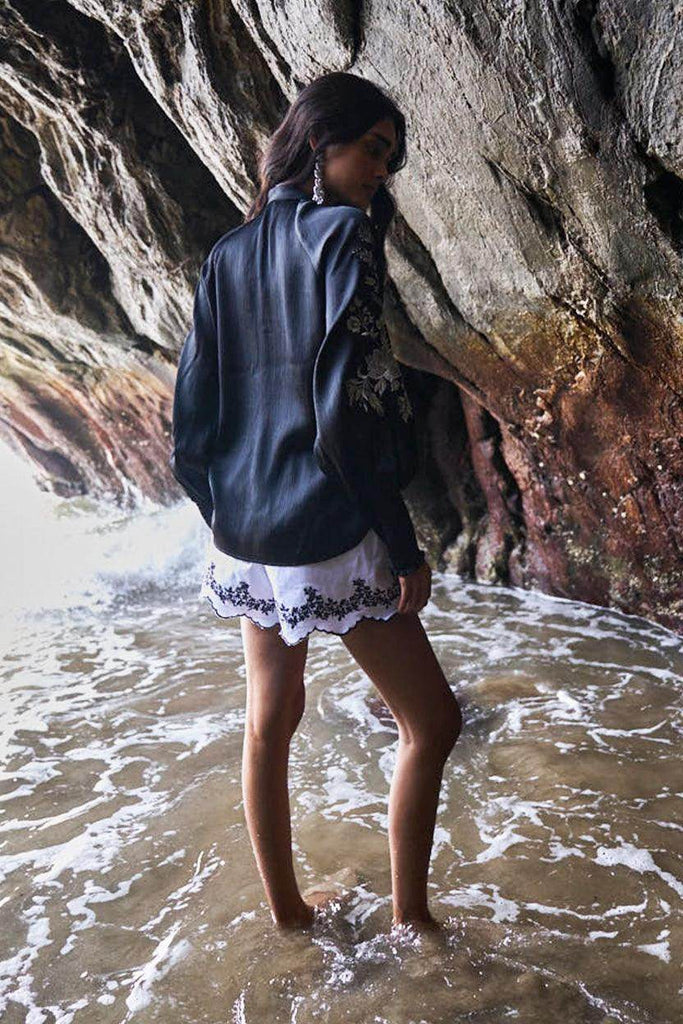 EMBROIDERED WHITE DENIM SHORTS - dash and dot dash and dot