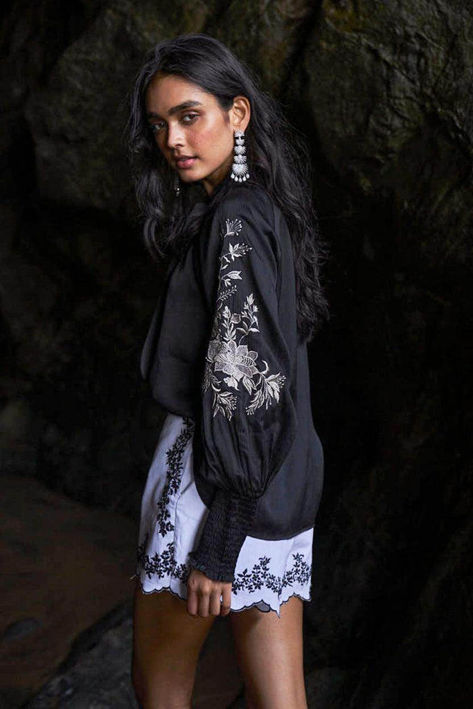 EMBROIDERED BLACK PEASANT TOP - dash and dot dash and dot