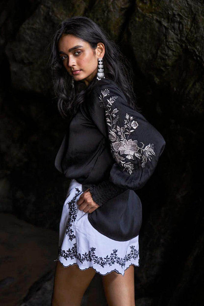 EMBROIDERED BLACK PEASANT TOP - dash and dot dash and dot