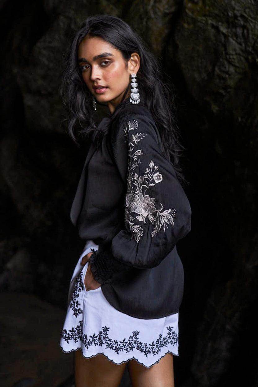 EMBROIDERED BLACK PEASANT TOP - dash and dot