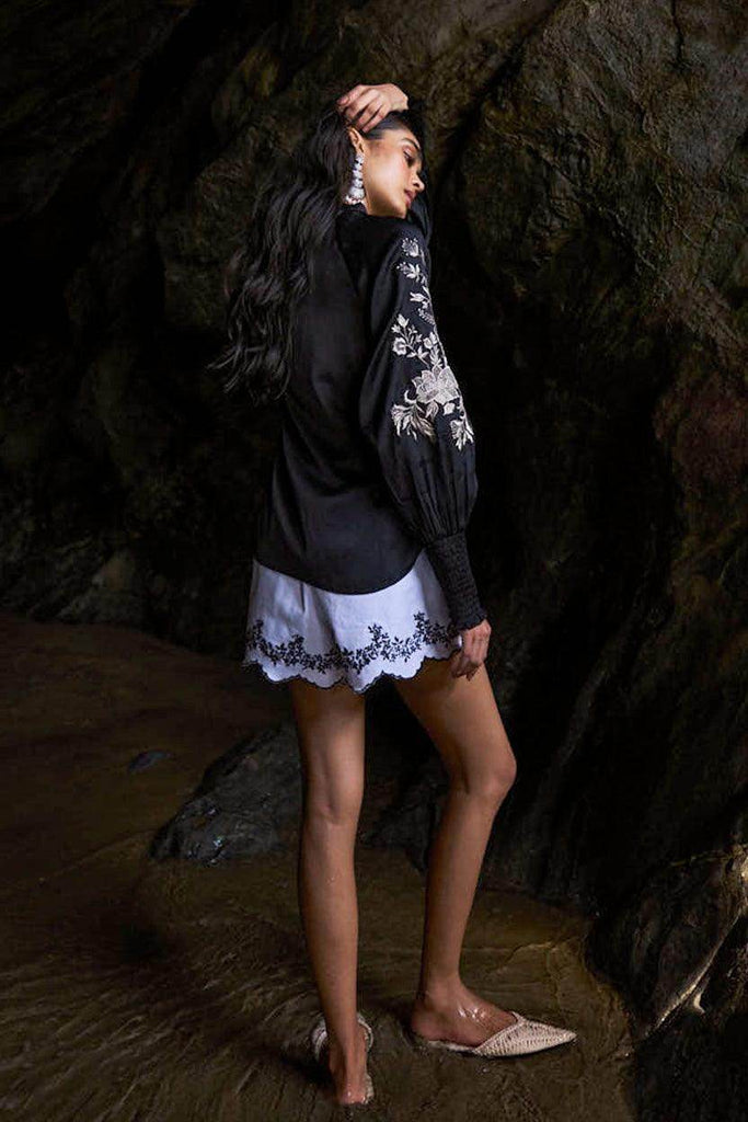 EMBROIDERED BLACK PEASANT TOP - dash and dot dash and dot