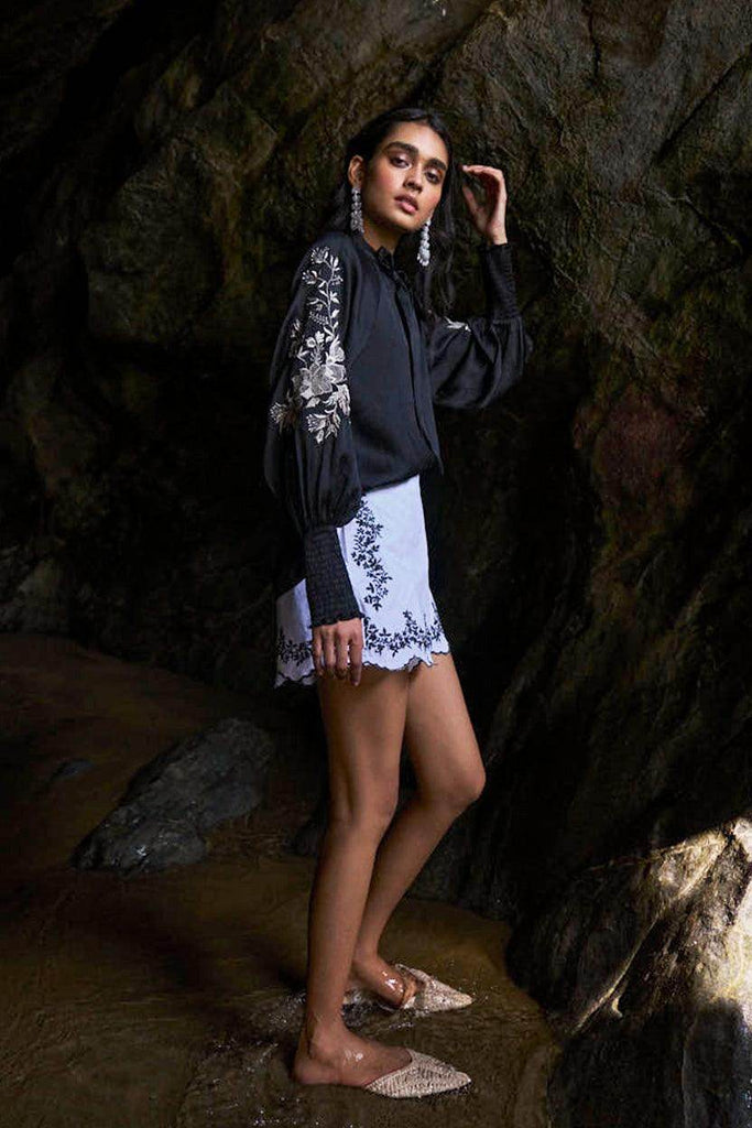 EMBROIDERED BLACK PEASANT TOP - dash and dot dash and dot