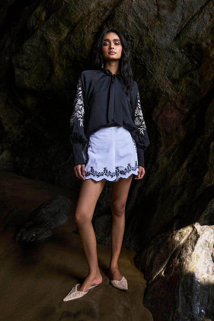 EMBROIDERED BLACK PEASANT TOP - dash and dot dash and dot