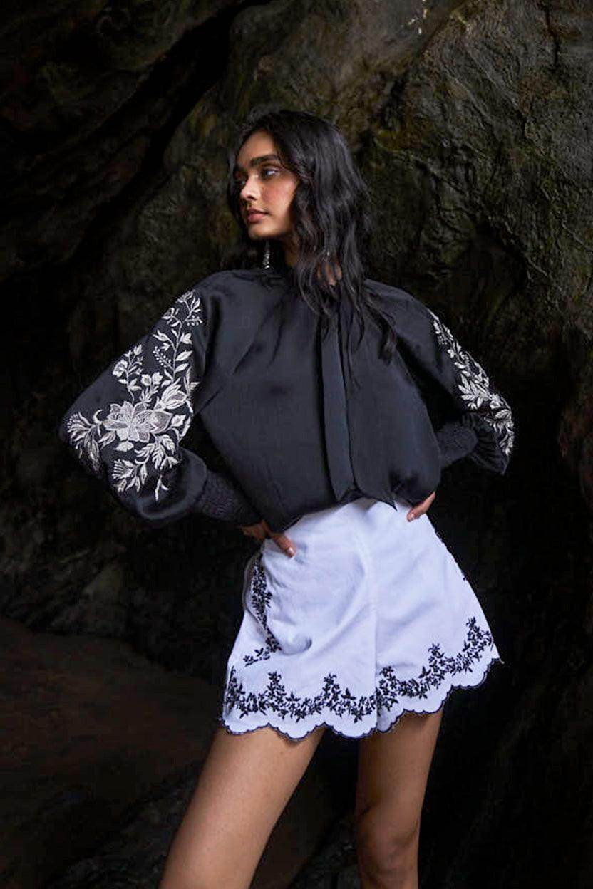 EMBROIDERED BLACK PEASANT TOP - dash and dot