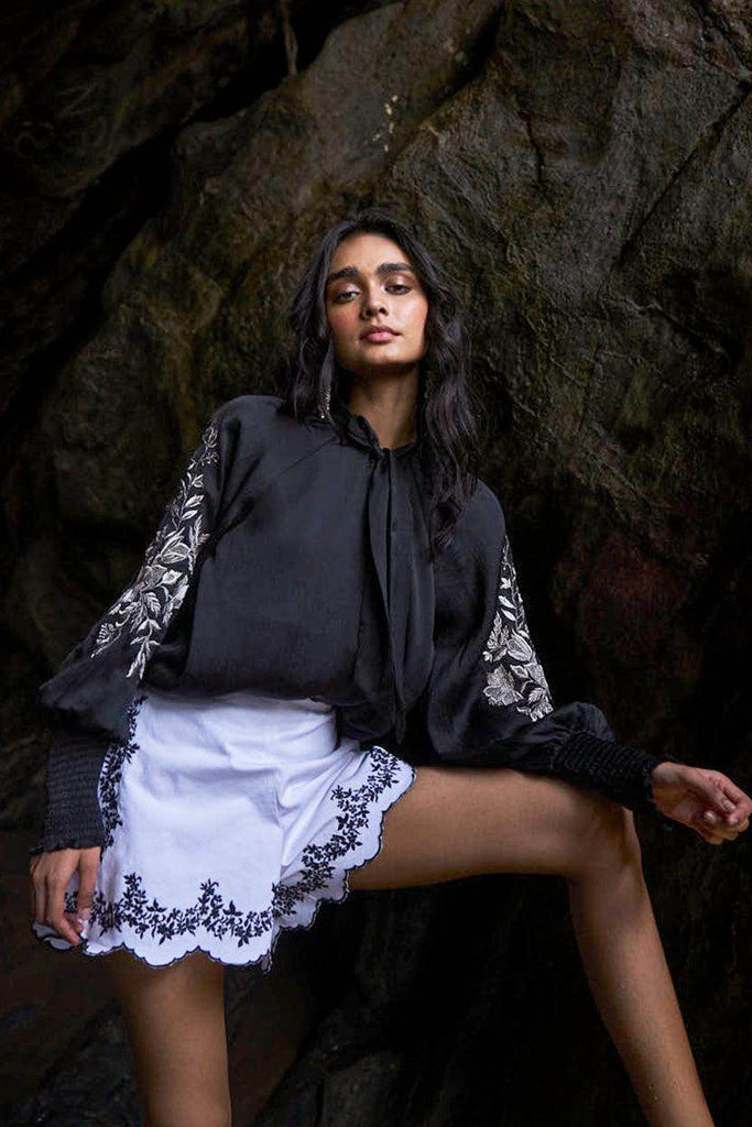 EMBROIDERED BLACK PEASANT TOP - dash and dot dash and dot