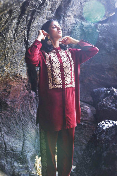 FLORAL EMBROIDERED LONG SHIRT - dash and dot