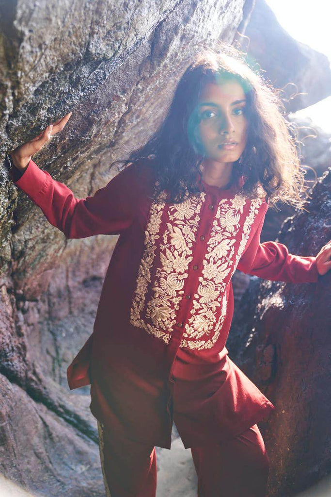 FLORAL EMBROIDERED LONG SHIRT - dash and dot dash and dot